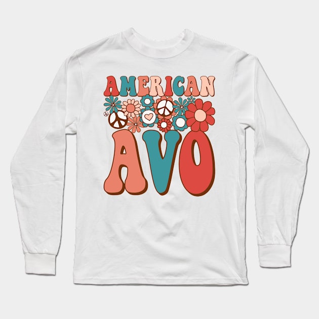 Retro Groovy American Avo Matching Family 4th of July Long Sleeve T-Shirt by BramCrye